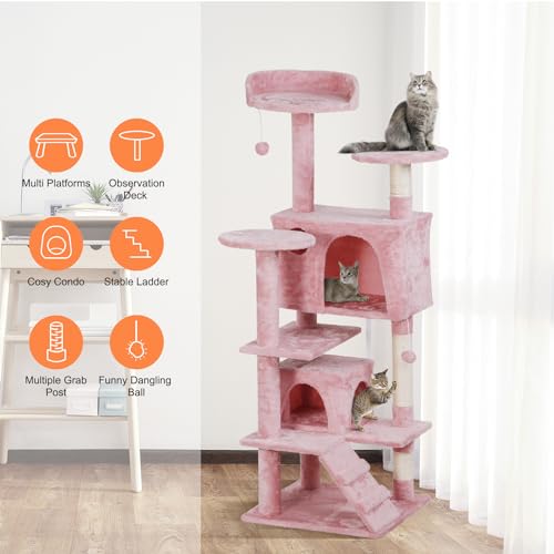 Nova Microdermabrasion 54 in Cat Tree Tower for Indoor Cats Multi-Level Cat Condo Cat Bed Furniture with Scratching Post Kittens Activity Center (Pink) - color: Pink