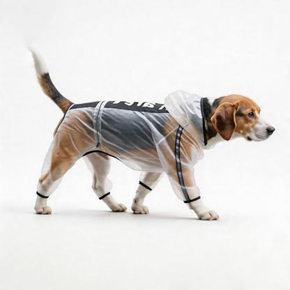 Olsa Dog Raincoat, Dog Hooded Slicker Poncho, 4 Legs Rain Jacket with Reflective Stripe, Water Proof Rain Snow Clothes with Hood for Small Medium Dogs - color: White, size: M