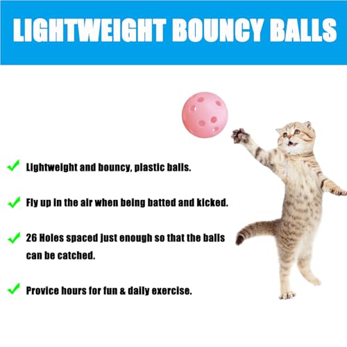 12Pcs Cat Ball Toy, Low Noise No Bells Holey Plastic Cat Balls, Funny Interactive Cats Toys for Indoor Cats, Firm Toy Balls for Kitten Puppy Ferret Bird (1.65", Pink) - color: Pink, 12/Pack
