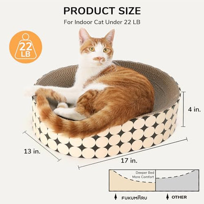 FUKUMARU Cardboard Cat Scratcher Bed, 2-in-1 Oval Cat Scratch Pad, Cats Scratching Board Lounge Bed Indoor, Durable Modern Kitty Scratcher Bowl, Cats Scratch Furniture Protector, Polka Dot - color: Polka Dot