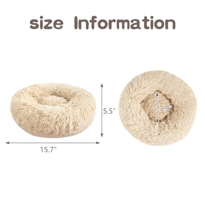 otoez Kitten Puppy Bed Extra Small XS Round Dog Cat Beds Anti Anxiety Plush Pet Calming Donut Bed with Non-Slip Waterproof Bottom, Washable (15.7", Taupe) - color: Taupe, size: 15.7"