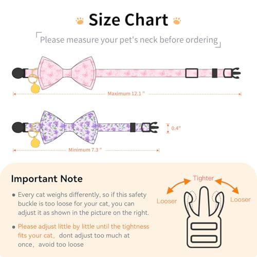2 Pack Cotton Cat Collar with Bow Tie and Bell for Girl Boy Cats,Cute Pink Flamingo and Blue Whale Pattern Spring Summer Breakaway Cat Collar for Male Female Cats (Butterfly&Violet) - color: Butterfly&Violet