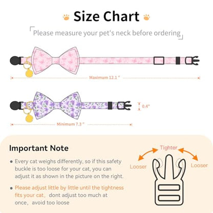 2 Pack Cotton Cat Collar with Bow Tie and Bell for Girl Boy Cats,Cute Pink Flamingo and Blue Whale Pattern Spring Summer Breakaway Cat Collar for Male Female Cats (Butterfly&Violet) - color: Butterfly&Violet