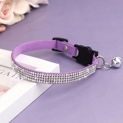 Soft Velvet Cat Collars, Breakaway Rhinestone Cats Collars with Bell Adjustable Pet Collar for Kitten Puppy Small Dogs and Cats(S,Pink) - color: pink, size: S