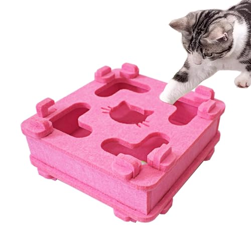 IUHKBH Cat Puzzle Toy, Soft Felt Intelligence Mind Game Track Balls Interactive Kitten Toy Puzzle Box for Indoor Cats, Easy to Assemble [Pink] - color: Pink