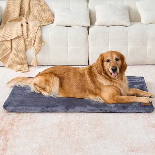 LIORCE Dog Crate Pad - Extra Large Dog Beds with Removable Washable Cover and Waterproof Lining - XXL Memory Foam Pet Bed for Crate - Reversible Kennel Mat (Cool & Warm), 48-inch, Dark Grey - color: Dark Grey Blue, size: 48.0"L x 30.0"W x 2.0"Th