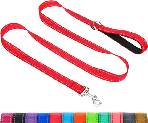 Taglory Dog Leash for Medium Large Dogs, Double-Sided Reflective for Night Walking, Neoprene Padded Handle, 1 inch by 4 ft, Heavy Duty for Medium Large Breeds 20-150 lbs, Red - color: Red, size: 1 in x 4 ft (Pack of 1)