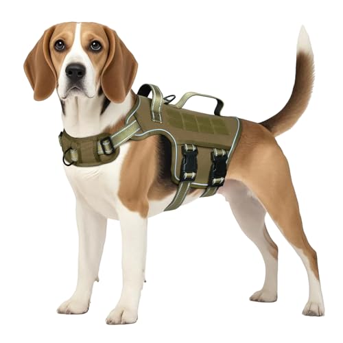 Tactical Dog Harness Medium Sized, Heavy Duty No Pull Dog Harness with Handle, Easy On and Off Service Dog Vest with Molle System, Adjustable Reflective Pet Vest for Walking Hiking Training - color: Khaki, size: M(Neck:17-23",Chest:22-32"),35-50 lbs