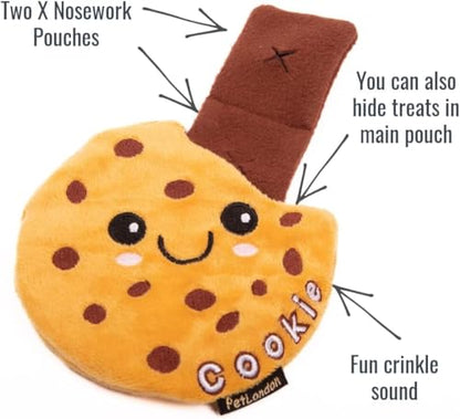 Pet London Nosework Cookie Dog Toy-Hide & Seek for treats, snuffle and encourage foraging for dogs, plush soft toy with crinkle sound