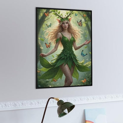 Green Elf Girl 1000-Piece Wooden Jigsaw Puzzle, Whimsical Elf Illustration, Relaxing Indoor Activity, Creative Puzzle Challenge - color: #3