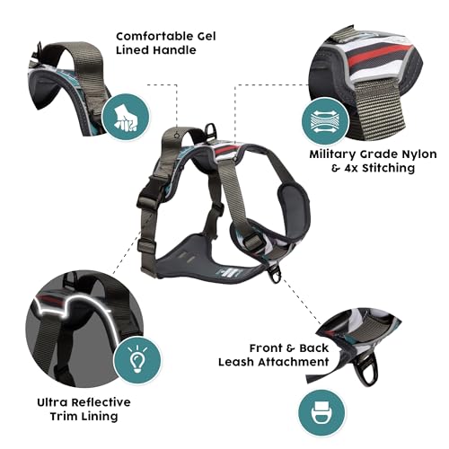 Embark Adventure Medium Dog Harness – No-Pull, Reflective Trim, Military-Grade Nylon, Front Clip with Gel-Lined Handle - color: Maverick, size: M