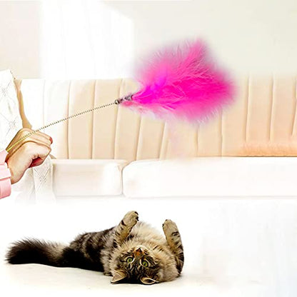 12pcs Cat Feather Toy Replacement for Wand Kitten Toys Interactive Training Bell Inside Playing Gift for Chasing Jumping Exercise Refill Feathers Toy (Pink+Rosepink) - color: Pink+Rosepink