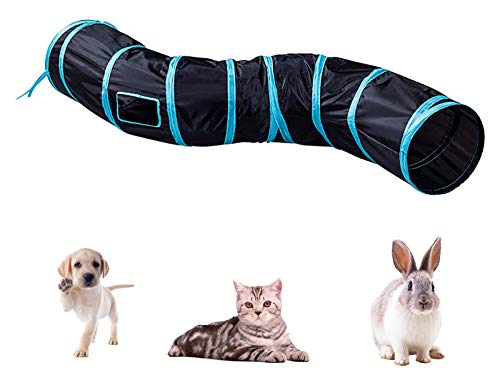 iCAGY Cat Tunnel for Indoor Cats Interactive, Rabbit Tunnel Toys, Pet Toys Play Tunnels for Cats Kittens Rabbits Puppies Crinkle Pop Up Black 47" Shape S - color: Black