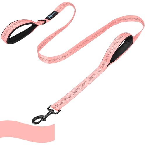 Dog Leash for Large Medium Dogs 6Ft x 1" Reflective Stitching Large Leash with 2 Traffic Padded Handles Dog Lead Rope for Running Walking Training (Pink 1 Pack) - color: Pink 1 Pack, size: 6 ft x 1 in