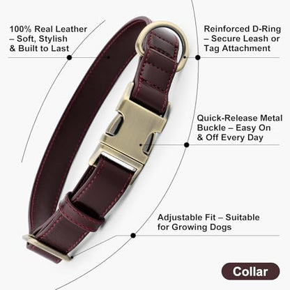 Plutus Pet Genuine Leather Dog Collar – Adjustable Pet Collar with Quick Release Metal Buckle, Soft Real Leather for Small Medium Large Dogs, Heavy Duty & Skin-Friendly (Copper Brown, XS) - color: Copper Brown, size: XS