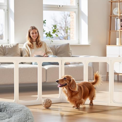 Clear Acrylic Dog Playpen - 50 x 33.4 Inch, 24" H 10 Planes Transparent Dog Fence Indoor, Sturdy Pet Pen for Puppy/Small Dog/Rabbit/Pig, Easy Assemble & Cleaning Plastic Whelping Box Enclosure, White - color: White
