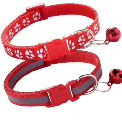 Red Small Dog Collar with Bell, 2-Pack Female Cat Collars with Bell, Reflective Strip Dog Bells Collar Nylon Adjustable for Puppy XXS XSmall Small Girl Dogs Kitten, X-Small - color: Reflective Red
