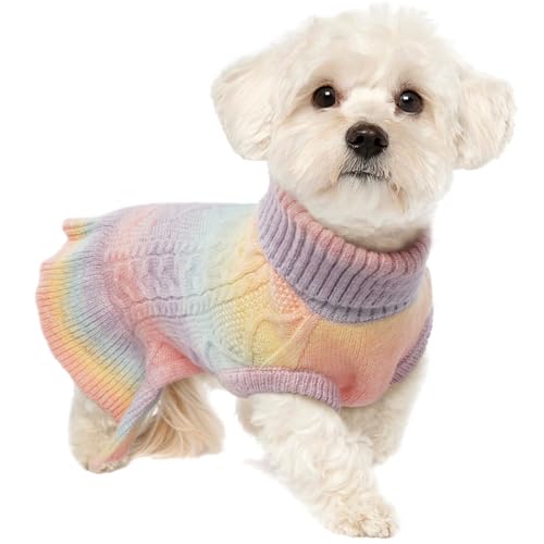 Lelepet Dog Sweater Turtleneck Knitwear Sweatshirt Cable Knit Warm Dress for Small Medium Large Dogs Puppy Fall Sweater, Yorkie, Maltese, S - color: Rainbow, size: S