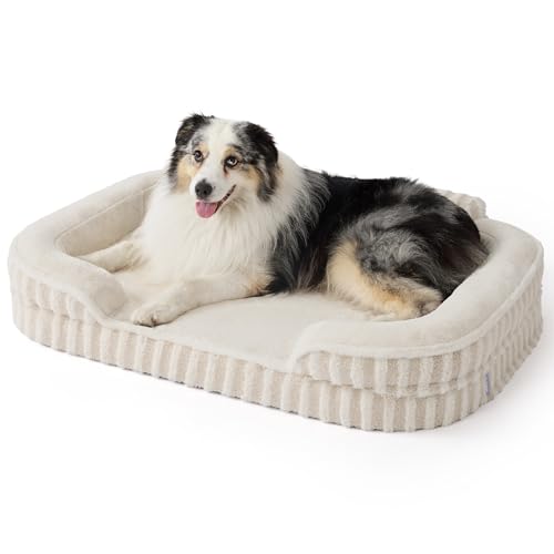 LE SURE Cute Dog Beds for Extra Large Dogs, Orthopedic Waterproof XL Pet Bed with Sides, High Back Non-Slip and Egg-Crate Foam Big Dog Couch Sofa with Washable Removable Cover, Beige - color: Beige, size: 42.0"l X 30.0"w X 7"th