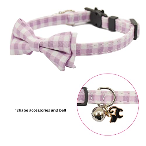 Bowtie Cat Collars Breakaway with Bell, Adjustable Cute Kitty Collars Safety Buckle Kitten Collar for Cat Puppy 7.5-11in (Purple Plaid) - color: Purple Plaid