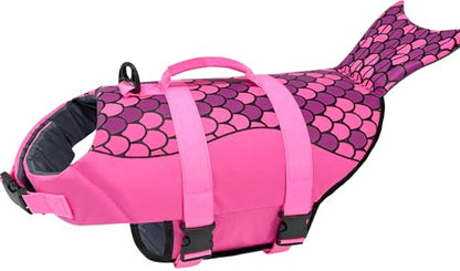 Mermaid Dog Life Jacket, Pink Ripstop Dog Life Vest for Swimming & Boating, High Buoyancy Adjustable Pet Vest with Durable Rescue Handle & D-Ring, for Small/Medium/Large Dogs (Mermaid, L) - size: Large