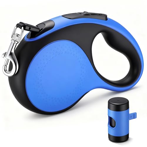 Segarty 16 Ft Retractable Dog Leash with Detachable Poop Bag Holder, 5m Walking Leash for Pets up to 66 lbs, 360°Tangle-Free Dog Lead with Anti-Slip Handle & One-Handed Brake Pause Lock for Outdoors - color: Blue, size: 16ft(up to 66 lbs)