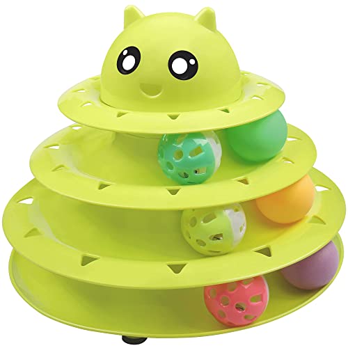 UPSKY Cat Toy Roller 3-Level Turntable Cat Toy Balls with Six Colorful Balls Interactive Kitten Fun Mental Physical Exercise Puzzle Toys - color: A-Green