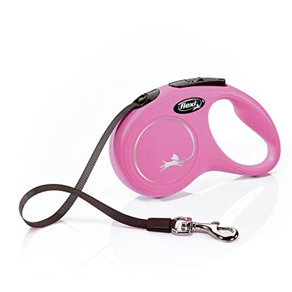 FLEXI New Classic Tape Retractable Dog Leash for Small Dogs Up to 33 lbs. – 16 ft., Pink Tangle-Free Pet Walking Leash with One-Handed Brake, Pause, Lock German Quality Product - color: Pink, size: Small - 16 Feet (Tape)
