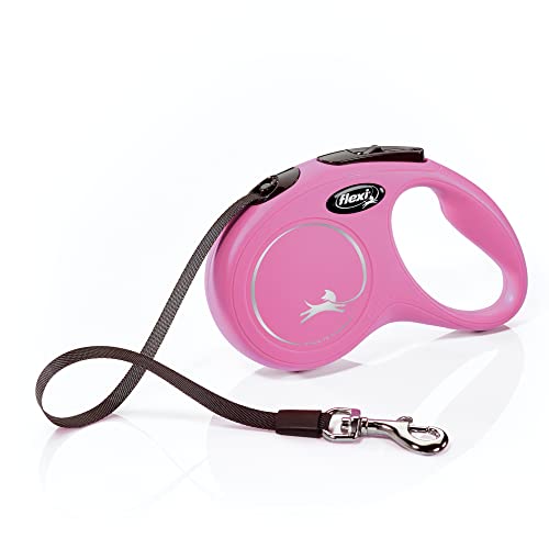 FLEXI New Classic Tape Retractable Dog Leash for Small Dogs Up to 33 lbs. – 16 ft., Pink Tangle-Free Pet Walking Leash with One-Handed Brake, Pause, Lock German Quality Product - color: Pink, size: Small - 16 Feet (Tape)