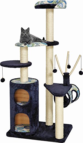 MidWest Homes for Pets Large Cat Tree, 5-Tier Sisal Wrapped Scratching Post, Blue/White Pattern, X-Large Size - size: Playhouse Cat Furniture, Blue Pattern