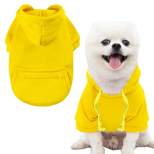Jecikelon Winter Dog Hoodie Sweatshirts with Pockets Warm Clothes for Small Dogs Chihuahua Coat Puppy Custume Clothing (X-Small, Y02-Yellow) - color: Y02-Yellow, size: X-Small