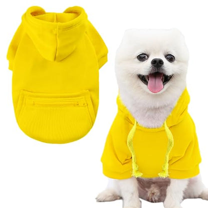 Jecikelon Winter Dog Hoodie Sweatshirts with Pockets Warm Clothes for Small Dogs Chihuahua Coat Puppy Custume Clothing (X-Small, Y02-Yellow) - color: Y02-Yellow, size: X-Small