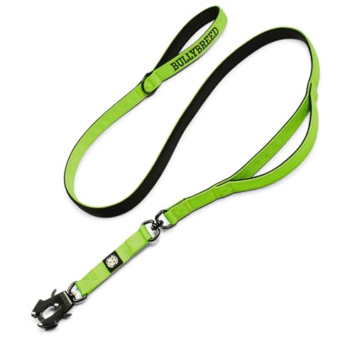 BULLYBREED | Heavy Duty Dog Leash, Tactical Dog Leash, Quick Release Frog Clip with Anti-Tangling Swivel System for Large Dogs that Pull with Soft Double Handles (5 FT Long, Neon Green) - color: Neon Green