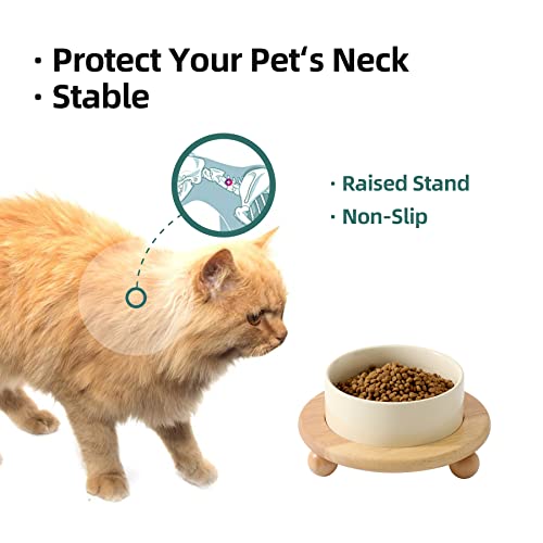 Havniva Raised Cat Bowls Water Bowl 5.1” Elevated Ceramic Cat Food and Water Bowl Whisker Friendly Pet Food Bowls for Indoor Cats, Wide Cat Water Dish Prevent Whisker Fatigue Non Slip Cat Feeder - color: 1 x Bowl + Stand - Light Yellow