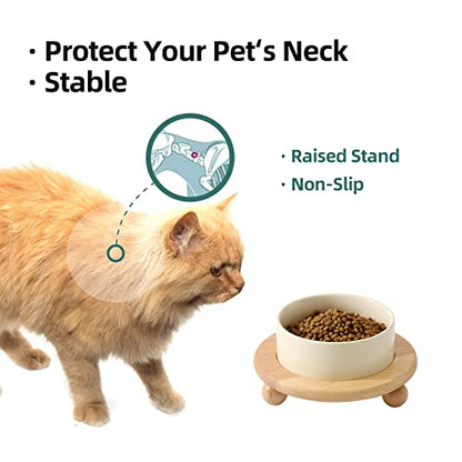 Havniva Raised Cat Bowls Water Bowl 5.1” Elevated Ceramic Cat Food and Water Bowl Whisker Friendly Pet Food Bowls for Indoor Cats, Wide Cat Water Dish Prevent Whisker Fatigue Non Slip Cat Feeder - color: 1 x Bowl + Stand - Light Yellow