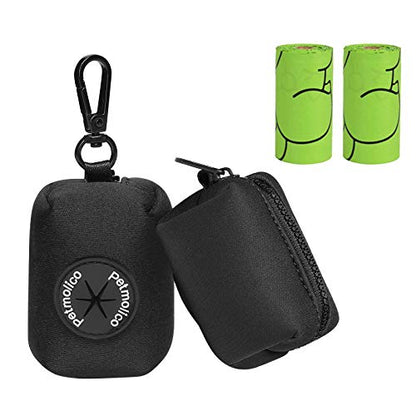 Dog Poop Bag Holder Leash Attachment, Dog Waste Bag Dispenser Zippered Pouch, Fits Any Puppy Leash, Includes Free Roll of Poop Bags, Poop Bag Dispenser - 2 Pack, Black - color: Black