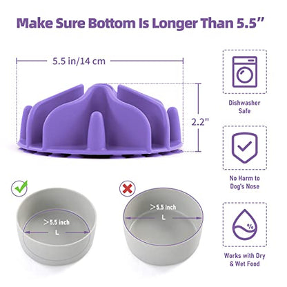 Jaoul Slow Feeder Dog Bowls Insert, Puzzle Slow Feeder with 51 Octopus Suction Cups for Medium Large Size Dog Bowls Over 6.5" Wide (Purple) - color: Purple, size: Large(5.5 inch)