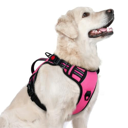 rabbitgoo Dog Harness for Large Dogs, No Pull Pet Harness with Soft Padded Handle, Adjustable Reflective Vest with 3 Buckles, Easy Walking Harness with 2 Leash Clips, Pink, L - color: Pink, size: Large