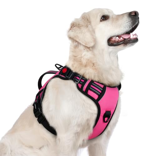 rabbitgoo Dog Harness for Large Dogs, No Pull Pet Harness with Soft Padded Handle, Adjustable Reflective Vest with 3 Buckles, Easy Walking Harness with 2 Leash Clips, Pink, L - color: Pink, size: Large