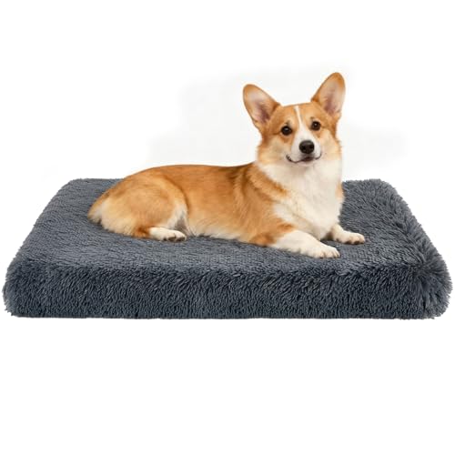 Fluffy Orthopedic Dog Beds for Medium Dogs with Washable Removable Cover Dog Crate Bed Egg Crate Foam Support Plush Pet Pad Mat with Anti-Slip Bottom (36 * 24,Dark Grey) - color: Dark Grey, size: 36"L*24"W