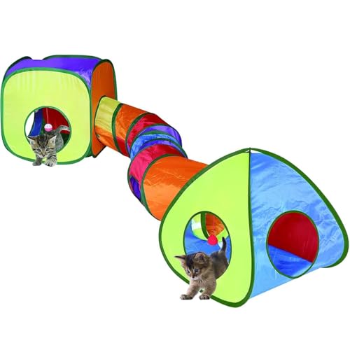 GONPETGP Cat Tunnel and Cubes Combo, Indoor Cat Tunnels with Play Ball, Interactive Crinkle Collapsible Tent and Cubes, All in One Set of 3 - color: Rainbow