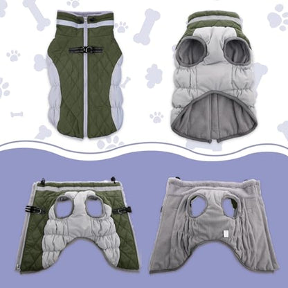 Lelepet Dog Coat Warm Dog Winter Coat Waterproof Dogs Jacket with Harness Built in Reflective Pet Fleece Vest Zip-Up Cold Weather Coats for Large Dogs Turtleneck Windproof Boston Terrier Army Green L - color: Army Green, size: Large