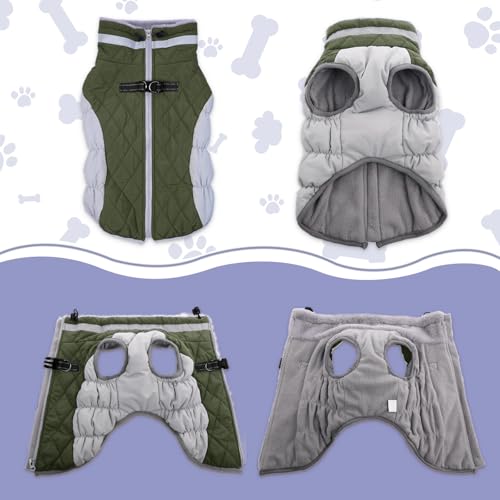 Lelepet Dog Coat Warm Dog Winter Coat Waterproof Dogs Jacket with Harness Built in Reflective Pet Fleece Vest Zip-Up Cold Weather Coats for Dogs Turtleneck & Windproof Coats Chihuahua Army Green XS - color: Army Green, size: X-Small
