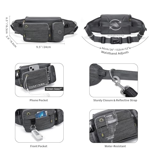 TUDEQU 4-in-1 Running Leash with Large Fanny Pack,Around The Waist Dog Leash Belt, Fanny Pack for Dog Walking - color: DARK GREY