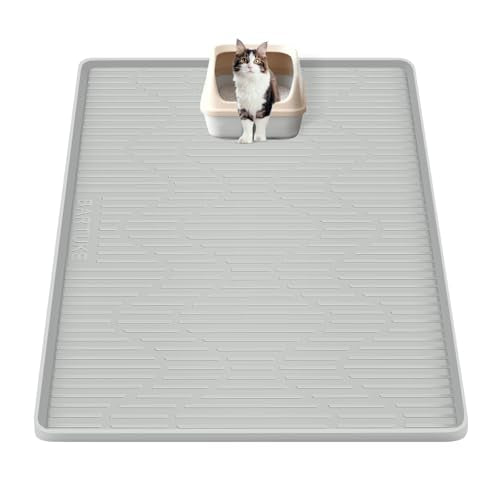 Silicone Cat Litter Mat, 28" x 22" Large Cat Litter Box Mat Litter Trapping Mat for Scatter Control, Waterproof, Soft on Kitty Paws, Clean Floor (Grey) - size: 28"L x 22"W