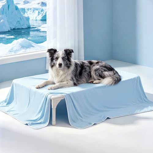 Mora Pets Premium Cooling Blanket for Dogs, Q-MAX>0.5 Washable Breathable Cooling Mat, Lightweight Soft Summer Pet Throw Blanket, Furniture Protector Bed Couch Cover for Medium Dog Cat, Blue, 40x60 - color: Light Blue, size: Large (40x60")
