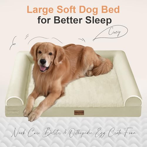 Large Dog Bed Orthopedic Washable: Beds Bolster XL Bed Medium Large Dogs Egg Crate Foam Couch Sofa Waterproof with Removable Cover - Beige - color: Beige, size: 36.0"L x 27.0"W x 6.5"Th