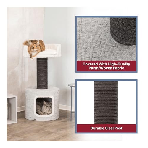 Trixie Fonda Cat Scratching Post 39 Inch - Cat Scratcher with Soft Fabric Covering Base and Durable Sisal Rope - for Large Cats with Condo Base and Platform - in Gray - color: Fonda XXL