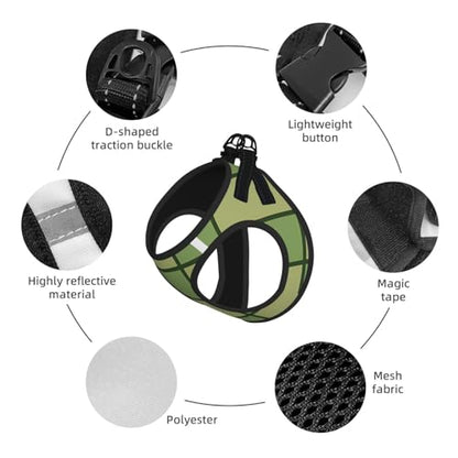 Green Checkerboard Pattern Dog Harness and Leash Set, No Pull Reflective Adjustable Soft Mesh Padded Pet Vest with Safety Buckle for Small Medium Dogs and Cats Medium - color: Green Checkerboard Pattern, size: Medium