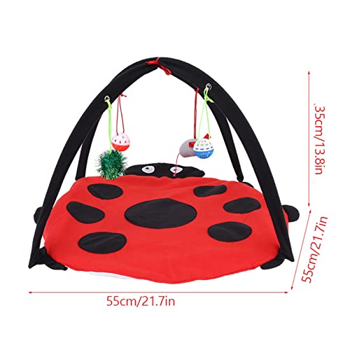 Foldable Cat Activity Play Mat Tent, Multi Function Cat Tent Activity Center with Hanging Toy, Cat Activity Center Pet Kitten Cushion Bed Hanging Balls Padded House Center for Cats Exercise Stay